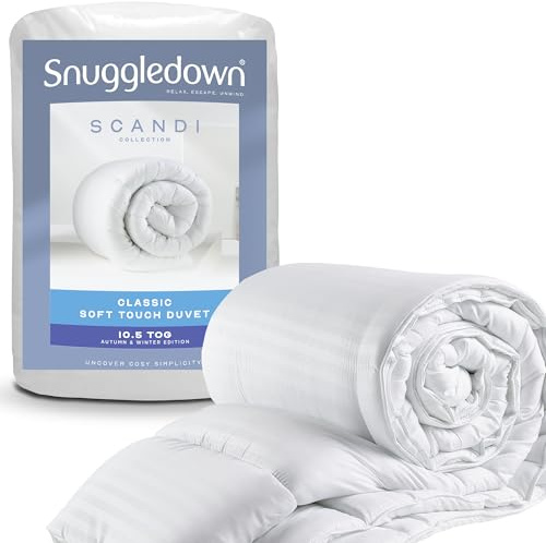 Snuggledown Soft Touch Single Duvet 10.5 Tog - All-Year Round Premium Breathable Quilt for All Seasons | UK-Made, Satin Striped Cover, Non-Allergenic, Machine Washable (135 x 200cm)