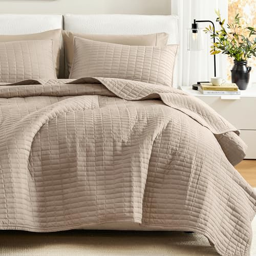 Comfort Spaces All Season, Lightweight, Coverlet Bedspread Bedding, Matching Shams, Fabric, Taupe, Quilt King/Cal King(104x90)