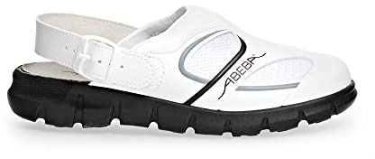 Abeba Clog 7345 - Dynamic Mikrofaser, weiß/schwarz mit atmungsaktivemTextil, zertifiziert, 38 EU