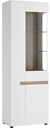 Furniture To Go Tall Glazed Narrow Unit LH Display, Wood White Gloss