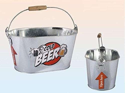 Out of the blue KG Biereimer Bierkühler Eiseimer Metalleimer Vintage Design mit 2 Flaschenöffner 6 Liter