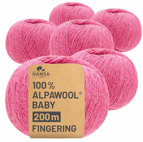 HANSA-FARM | 100% Baby Alpakawolle in 50+ Farben (kratzfrei) - 300g Set (6 x 50g) - weiche Alpaka Wolle zum Stricken & Häkeln in 6 Garnstärken by Hansa-Farm - Himbeersahne Heather (Rosa/Pink)