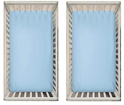 Dudu N Girlie Fitted Crib Sheets 51x85 Compatible with Chicco Next to Me | Soft Jersey Cotton Baby Bed Sheets | Hypoallergenic, Breathable & Easy Care (Pack of 2, Blue)