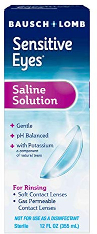 Bausch + Lomb Sensitive Eyes Saline Solution, Gentle Daily Rinse for Soft & Gas Permeable Contact Lenses, with Potassium, 12 Fl Oz