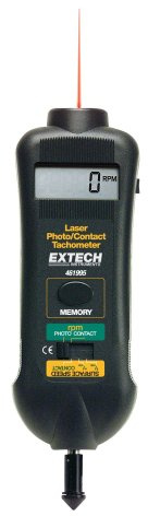 Extech Foto/Kontakt-Tachometer Kombination, 1 Stück, 461995 | Berührungsloser Laser und Kontakt U/min, +/-0,05%, reversibles 5-stell. LCD, Adapter, Koffer