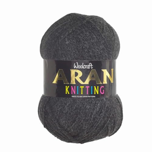 Aran 400g with Wool,Woolcraft Yarn, 30 Colour's (Charcoal 820)