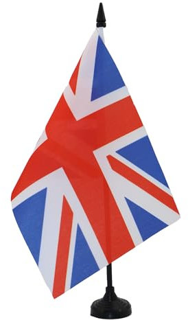 AZ FLAG - Drapeau De Table Royaume-Uni 21x14 cm - Petit Drapeau Anglais De Bureau 100% Polyester Avec Hampe De 25cm Et Socle En Plastique Noir