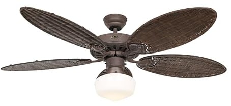 Classic Royal Ceiling Fan 132 cm Brown Antique with Blade Set Rattan and Light with Pull Cord