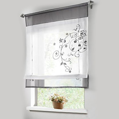 Thinkbay Stickblume Gardine Raffgardinen mit 4 Farben und 4 Groessen Vorhang BxH 100cmx140cm Grau