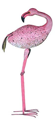 XXL Gartenfigur aus Metall Flamingo in Rosa 81 cm hoch Garten Dekoration Vogel Figuren