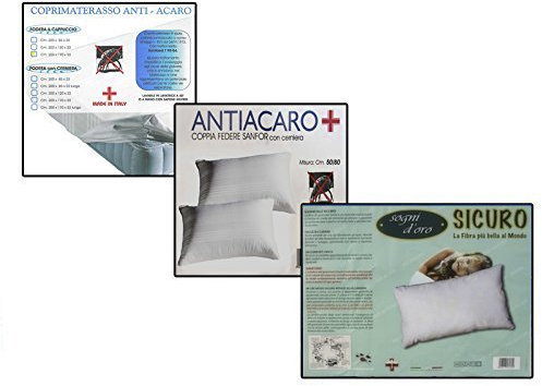 Set ANTIACARO Completo 4 pezzi Per Letto Singolo (Coprimaterasso - 2 Federe - 1 Guanciale)
