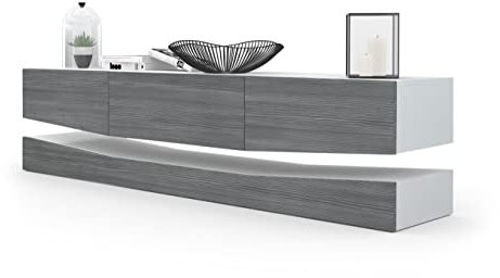 Vladon Lowboard City, Made in Germany, TV-Kommode mit Sockelelement, 1 offenem Fach und 3 Schubkästen, Weiß matt/Avola-Anthrazit (178 x variabel x 39 cm)