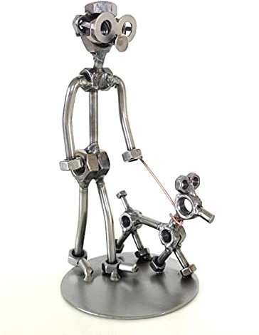 metalman24 Schraubenmännchen Mann MIT Hund Spaziergänger ich und Mein Hund - Handarbeit Geschenkidee Metallfigur Metallmännchen Stahlfigur Schraubenmännle - Deko für Büro & Zuhause
