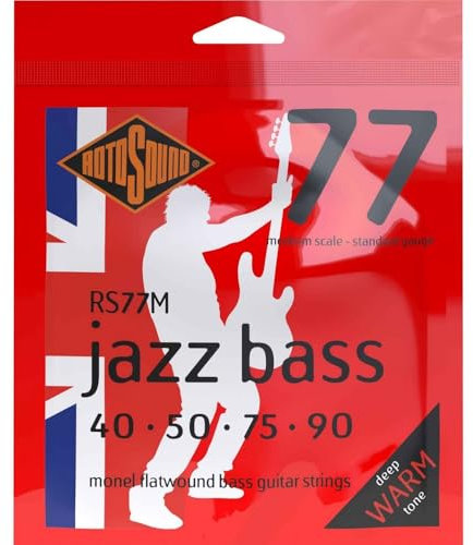 Rotosound Cordes pour Basse Électrique JAZZ 77 MONEL FLATWOUND 4-cordes RS77M FLATW MEDIUM SCALE Standard 40-90
