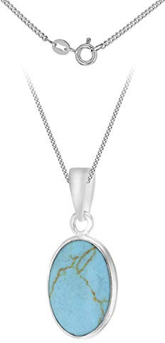 Tuscany Silver Women's Sterling Silver Oval Turquoise Pendant on Chain Necklace of 46cm/18