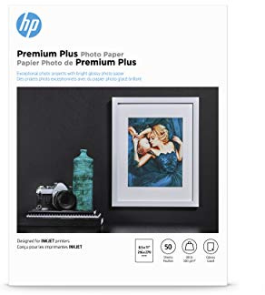 HP Premium Plus Photo Paper - Designed for HP Inkjet Printers, Glossy, 8.5x11 in, 50 sheets - (Pack of 1), (CR664A) White