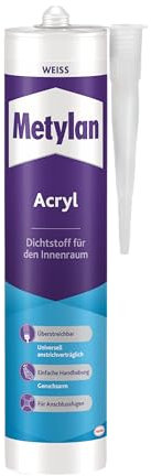 Metylan Wand & Decke Acryl, dehnfähige Acrylat-Dichtmasse für gering belastete Anschlussfugen im Innenbereich, versiegelt Risse in Putz, Mauerwerk, Fassaden, 300ml, weiß
