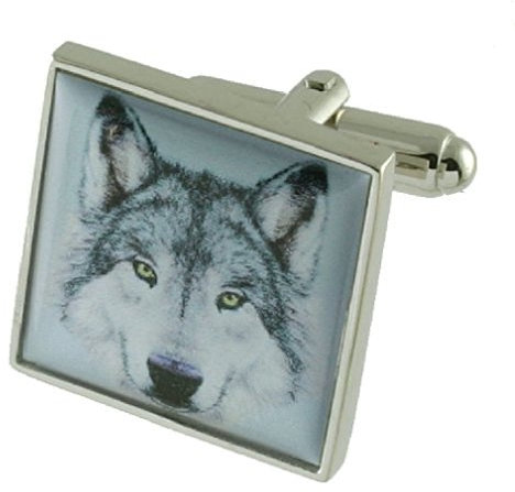 Select Gifts Manschettenknöpfe Manschettenknöpfe~ Winter Schnee Wolf Wolf Gesicht eingraviert Personalisierte Box