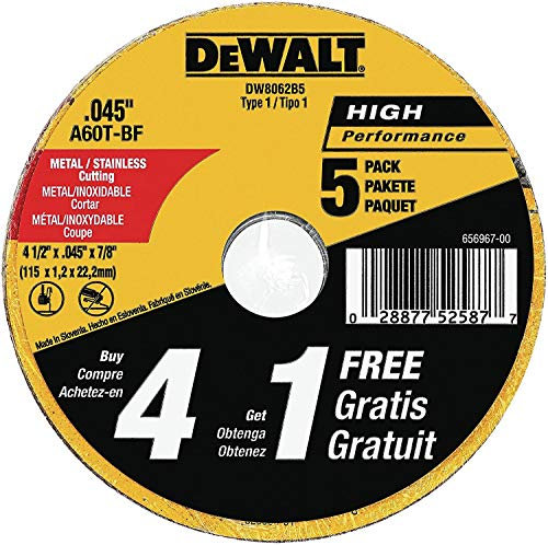 DEWALT 4-1/2 Inch Cut-Off Wheel, Angle Grinder Cutting Disc, General Purpose, 5-Pack (DW8062B5)