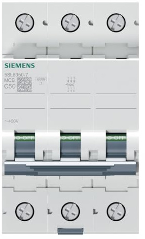 Siemens 5SL6350-7 Circuit Breaker 400V 6KA, 3POLE, C, 50A, White