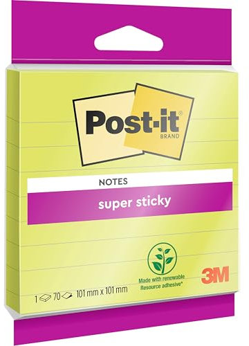 Post-it Super Sticky Large Notes, Lined, 1 Pad, 101 mm x 101 mm, 70 Sheets - Extra Sticky Notes for Walls, Monitors and Fridge (Package may vary)