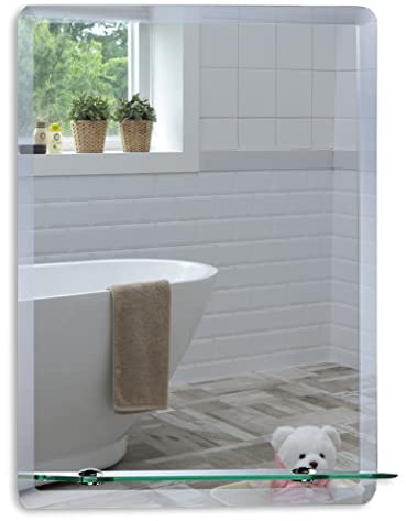 Neue Design Schöner rechteckiger Badezimmerspiegel mit Ablage, modern und stylish, mit abgerundeten Kanten, Wandbefestigung, Badspiegel, Wandspiegel, Spiegel 50cm X 40cm