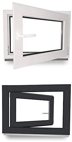 Kellerfenster - Kunststoff - Fenster - innen weiß/außen anthrazit - BxH: 70 x 40 cm - 700 x 400 mm - DIN Rechts - 2 fach Verglasung - 60 mm Profil