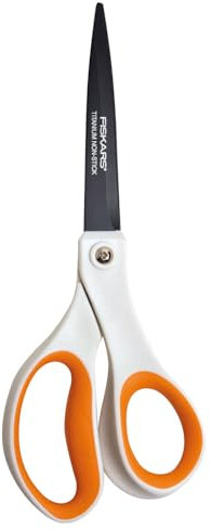Fiskars Antihaft-Universalschere, Länge: 21 cm, Titan-Beschichtung/Rostfreie Stahl-Klinge/Kunststoff-Griffe, Weiß/Orange, 1004721