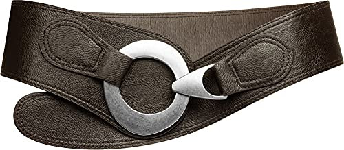 Caspar GU243 extra breiter Damen Gürtel Runde Metallschließe, Gürtelgröße:95, Farbe:dunkelbraun