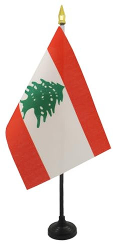 AZ FLAG Bandiera da Tavolo Libano 15x10cm Punta Dorata - Piccola BANDIERINA LIBANESE 10 x 15 cm