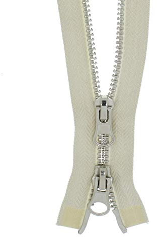 FIM 2 Wege Reißverschluss Metall Nr. 5 Silber, Zweiwege Metallreißverschlüsse teilbar Farbe: 4 - hellbeige(307), 90cm lang