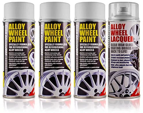3 x E-Tech White Wheel Paint and 1 x Clear Lacquer Car Alloy Wheel Spray Paint (4 Cans In Total)