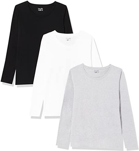 Berydale Women's BD159 Long-Sleeved Shirt, Black/Light Grey Heather/White, XS (Pack of 3)