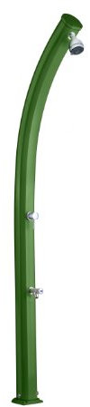 Douche solaire ARKEMA A520 / 6016 Jolly Couleur Vert Turquoise RAL 6016 Douche extérieure en aluminium anticorrosion Forme courbée Chauffage à énergie solaire Avec Mitigeur et Rince pieds Réservoir 25 litres Hauteur 226 cm