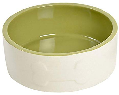 Petface Ceramic Dog Bowl with Bone Design, Cream/Green, 20 cm (Pack of 1)