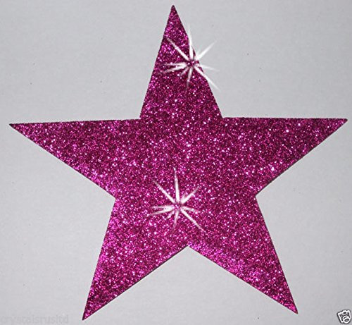 3 Hot Pink Fabric Glitter 4 Inch Star Iron-On hotflix Applique