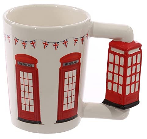 Puckator London Icons Red Telephone Box Ceramic Shaped Handle Tea Coffee Mug - Funny Home Accessories - Cute Gifts for Girlfriend - Large Mugs for Men Women Hot Drinks Cups Presents Secret Santa Gift