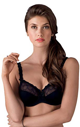 Rosa Faia 5627-001 Lupina Donna Reggiseno a Balconcino Non Imbottito con Ferretto Plus Size DD+ Ricamo Nero 5D