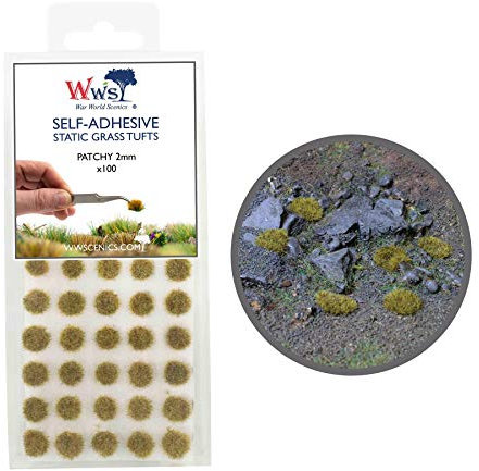 War World Scenics Self Adhesive Static Grass Tufts x 100 – Patchy, 2mm – Model Railway Wargame Scenery Railroad Modelling Diorama Miniature Hobby Tabletop