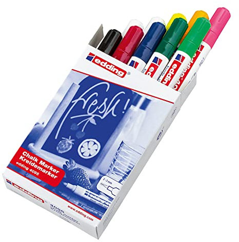 Edding 4095 4-4095999 Kreidemarker Weiß, Weiß, Schwarz, Rot, Blau, Grün, Hellgrün, Neongelb, Neonorange, Neon-Rosa 4 mm