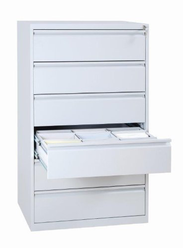 Lüllmann Karteischrank komplett montiert Karteikartenschrank DIN A5 6 Schubladen quer 132x76x62cm (HxBxT) dreibahnig grau 565630