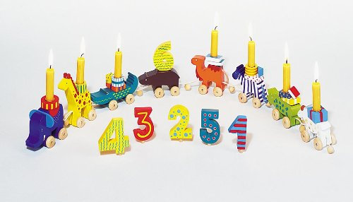 Holzzwerge Geburtstagskarawane mit 10 Kerzen und Zahlen von 1-10 (hellblau)