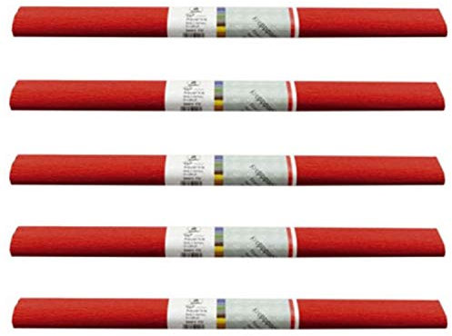 PARTY DISCOUNT wasserfestes Krepppapier | 250x50 cm | Feinkrepp Maibaum Dekoration Farbecht (Rot, 5 Rollen)