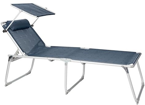 BERGER Aluminium Sonnenliege XL mit Dach 5-Fach verstellbare Campingliege Liegestuhl klappbar │ Gartenliege Liege Balkon Liegestuhl faltbar (Blau)