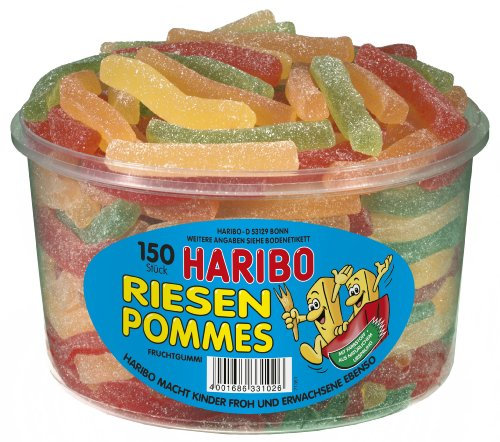 Haribo Riesen Pommes 150 Stück in Runddose 1200g, Fruchtgummi