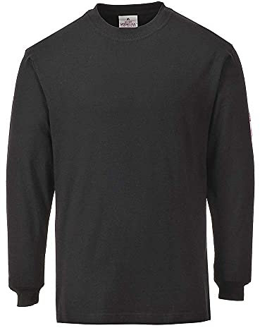 Portwest Flame Resistant Anti-Static Long Sleeve T-Shirt, Size: M, Colour: Black, FR11BKRM