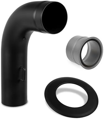 EWO Ofenrohr-Set Gezogen 150 mm Durchmesser – Kaminanschluss Set inkl. 90 Grad Rohrbogen & Drosselklappe, Wandfutter und Rosette in Schwarz - 2 mm Stahlblech - Rauchrohr mit Senotherm-Beschichtung