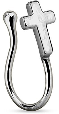 Autiga Nasenpiercing Nasenring Fake Piercing Kreuz Cross Nasenclip None Clip On Stecker anthrazit
