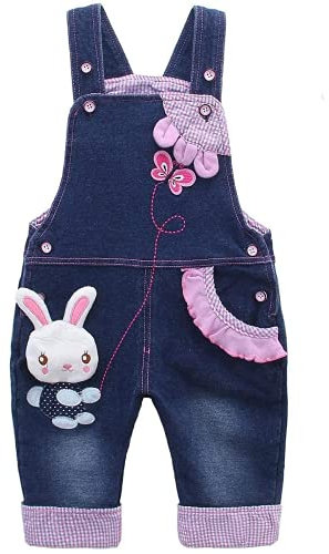 KIDSCOOL SPACE Baby Girl Jean Overalls,Toddler Denim Cute 3D Bunny Outfit,Blue,18-24 Months