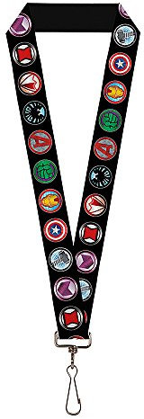 Buckle-Down Unisex 9-Avenger Icons Umhängeband, 2,5 cm, Schwarz/Mehrfarbig Schlüsselanhänger, One Size